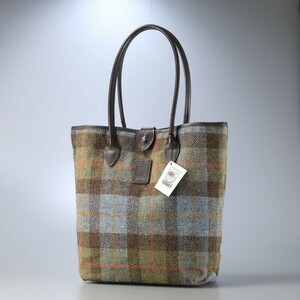 TE1176■グレナルモンド/Glenalmond Tweed Company*ハリスツィード レザー トートバッグ*肩掛け 鞄*A4対応*チェック柄*グリーン/ブルー系