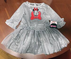 新品 100 105 ★ ミニー ワンピース ドレス シルバー 3T チュール フリル ディズニー ミニーちゃん Disney Minnie キラキラ 95 100 105 110