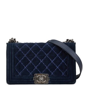 シャネル マトラッセ ボーイシャネル25 チェーン ショルダーバッグ ネイビー ベロア レディース CHANEL 【中古】