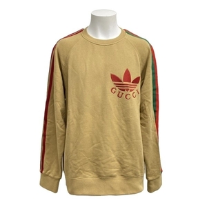 グッチ GUCCI トレーナー サイズM 691638 XJEML コットン ベージュ メンズ 2022SS/adidasコラボ/トレフォイル ロゴ 美品 トップス