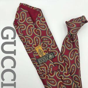 美品　GUCCI グッチ オールドグッチ　ネクタイ　シルク　高級　ペイズリー　赤　レッド　良質