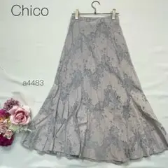 Chico【F】チコ　総レースロングフレアスカート 薄紫　華蓮　裏地