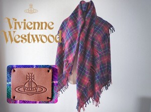 ヴィヴィアンウエストウッドチェック柄大判フリンジストール マフラー オーブ VivienneWestwood