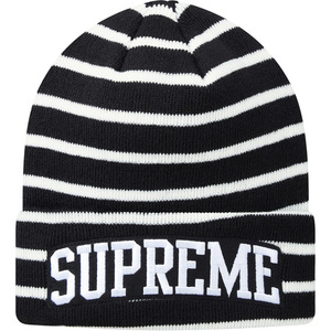 希少★新品本物【BLACK】★Team Stripe Beanie Arc Logo チーム ストライプ ロゴビーニー 正規店購入 激レア 限定 入手困難 Supreme 2014AW