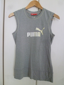 puma/プーマ○グレーロゴプリントノースリーブカットソーＭ/スポーツジムトップス○T716