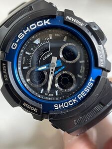 CASIO カシオ 本物 超美品 G-SHOCK AW-591-2A クオーツ アナデジ デジアナ ラウンド カレンダー ブラック ブルー 稼働品