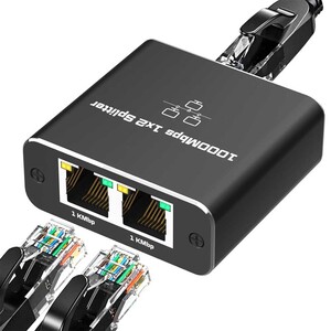 【1入力2出力】RJ45/LAN ネットワークス プリッタ アダプタ ギガビット1000 Mbps、LAN 分配器 イーサネットケーブルスプリッタ