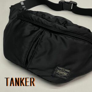 SU■② PORTER ポーター ウエストバッグ TANKER タンカー 黒 ブラック オレンジ ナイロン ボディバッグ ショルダーバッグ メンズ 中古品