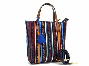 1円 ■新品同様■ TORY BURCH トリーバーチ ナイロン×レザー 2WAY クロスボディ トートバッグ ショルダー 斜め掛け マルチカラー AY6876