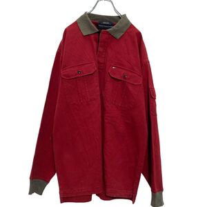 TOMMY HILFIGER ハーフボタン デニムジャケット XL レッド トミーヒルフィガー ビッグサイズ 古着卸 アメリカ仕入 a609-5495