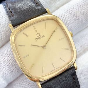 OMEGA DeVille オメガ デビル クオーツ QZ ゴールド文字盤 アンティーク ヴィンテージウォッチ 電池切れ 社外ベルト メンズ腕時計 スクエア