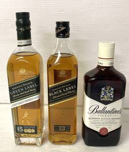 ★☆28 未開栓 古酒 ウイスキー まとめて 3点セット JOHNNIE WALKER GREEN LABEL BLACK LABEL Ballantine