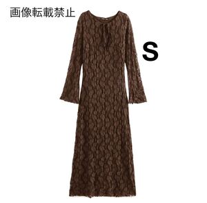 vintage ヴィンテージ レトロ レース ロング ワンピース Sサイズ レディース★ZARA 好きな方に★2024 A/W 秋冬新作 新品未使用★