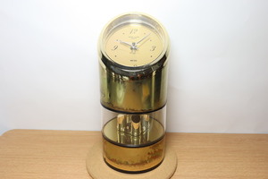 ツインバード 回転式振り子時計 置き時計 動作確認済み メタルクロック クオーツ TWIN BIRD METAL CLOCK 昭和レトロ 竹型 ゴールドカラー