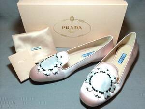 新品 プラダ フラワー モチーフ フラット シューズ 38.5 PRADA パンプス 靴 ピンク