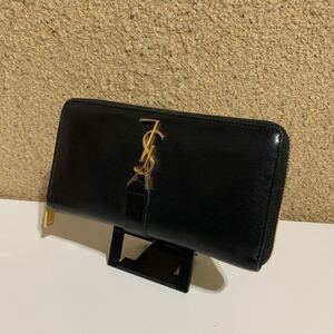 良品　 SAINT LAURENT YSL サンローラン ラウンドファスナー ブラック 長財布 レザー