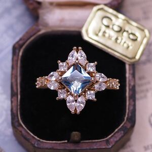 ＊925 ネモフィラブルージュエルリング 英国ヴィンテージ イギリス アンティーク 指輪 金 ゴールド gold aquamarine ring vintage antique 