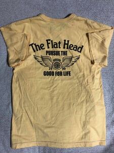 美品 人気 日本製 The Flat Head/ザ フラット ヘッド PURSUE THE GOOD FOR LIFE 両面プリント Tシャツ イエロー系 38