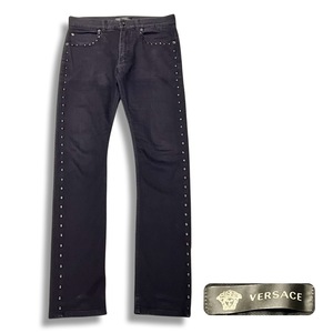 VERSACE ヴェルサーチェ TAYLOR FIT メデューサ スタッズ ストレッチ コットン パンツ ブラック size 30 メンズ 正規品