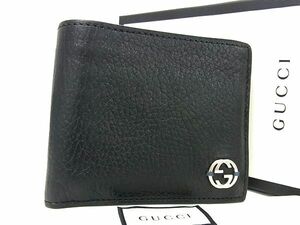 1円 ■美品■ GUCCI グッチ 610466 インターロッキングG レザー 二つ折り 財布 ウォレット 小銭入れ 札入れ メンズ ブラック系 BI2572