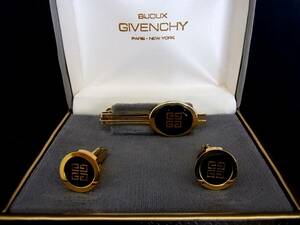 ◎№5366◎■良品■ジバンシイ「ロゴ柄」【GIVENCHY】 【ゴールド】■カフス＆ネクタイピン セット♪