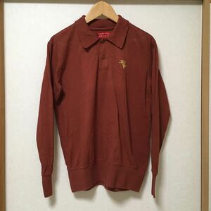 送料込 EVISU YAMANE リブ長 長袖 ポロシャツ 茶系 サイズ36 USED エヴィス ヤマネ シャツ brown アメカジ 古着