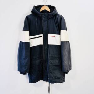 f1493ii　adidas（アディダス）サイズL ロングジャケット 中綿ジャケット ジャンパー グレー×ベージュ×ホワイト　メンズ　ジップアップ