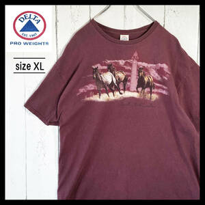 【USED】 アニマル 馬 HORSE 動物 Tシャツ DELTA 90s 00s Y2K ゆるだぼ アメカジ 古着 えんじ色 ( XLサイズ ) ☆送料無料☆