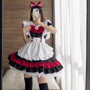 新品未使用 メイド服 コスプレ レディース 大きいサイズ 6L ブラック メイド コスプレ衣装