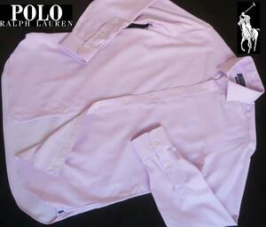 新品★ラルフローレン★薄紫ピンク & ホワイト ドレスシャツ★長袖シャツ★ネイビー ポニー刺繍 XL★POLO RALPH RL★274