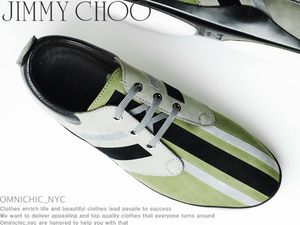 ■新品正規13万【JIMMY CHOO】ジミーチュウ/MARCUS/美しい流線形のシルエット/ストライプレザースニーカー42/27㎝/メンズシューズ/C197