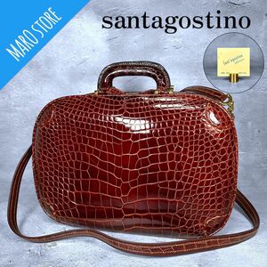 【美品】santagostino クロコ シャイニング センター ハンドバッグ 2way