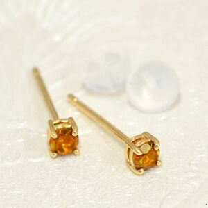 【バラ売り/1個】 ピアス 18金 イエローゴールド 天然石 シトリンのスタッドピアス 直径3.0mm｜K18YG 18k パワーストーン レディース