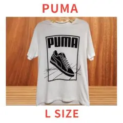 PUMA プーマスニーカー プリントロゴ Tシャツ Lサイズ ホワイト★a42★