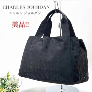 美品 CHARLES JOURDAN シャルルジョルダン トートバッグ ハンドバッグ 手提げ ブラック 黒 総柄 ロゴ ブランド レディース 軽量