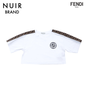 極美品 フェンディ FENDI ズッカ ロゴ クロップド 半袖Ｔシャツ コットン ホワイト WS4743