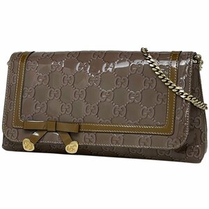 グッチ GUCCI ブロードウェイ チェーン ショルダーバッグ ハンドバッグ GG柄 エナメル グレー 257611 レディース 【中古】