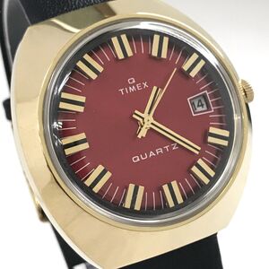 超美品 TIMEX タイメックス 腕時計 クオーツ カレンダー レッド ゴールド おしゃれ コレクション ラウンド 電池交換済み 動作確認済