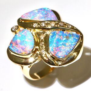 1円〜!!美品!!《K18 天然ダイヤモンド/ダブレットオパールリング》D 約8.0g 約11号 指輪 ring opal EG5/EG5M581