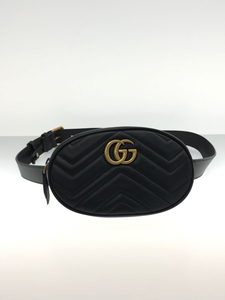 GUCCI◆ウエストバッグ_GGマーモント_キルティング/レザー/BLK