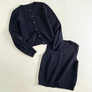 88j2 FOXEY フォクシー Aria アリア Twin Knit アンサンブル カーディガン ノースリーブトップ 42089 40 ミッドナイトブルー 日本製