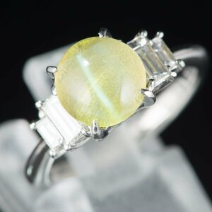 3ct キャッツアイxダイヤモンド プラチナ製リング クリソベリル Chrysoberyl Cat