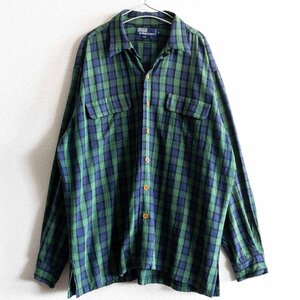 【美品】POLO RALPH LAUREN 【90s オープンカラー レーヨン シャツ】L ポロ ラルフローレン 開襟 チェック u2404125