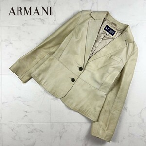 ARMANI JEANS アルマーニジーンズ レザーテーラードジャケット 総裏 レディース ライトベージュ サイズM~L*KC744