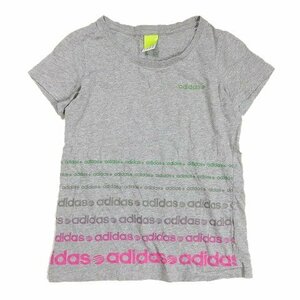 05【中古】*アディダス adidas ロゴ プリント 半袖 Tシャツ プルオーバー カットソー 刺繍 L グレー レディース 送料無料