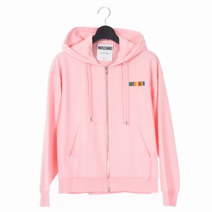 モスキーノ MOSCHINO 20SS ラバー ロゴ ジップアップ フーディー パーカー 40 ピンク A1720 レディース