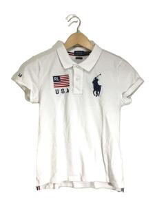 POLO RALPH LAUREN◆ポロシャツ/XS/コットン/WHT/星条旗/シミ有