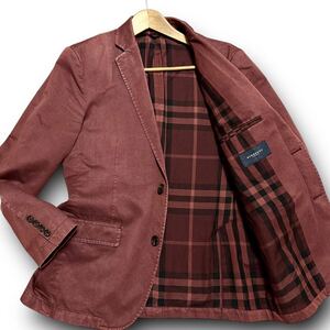 極希少 M-L★BURBERRY LONDON バーバリーロンドン テーラードジャケット ブレザー ノバチェック ボルドー 赤 ビジネス カジュアル コットン