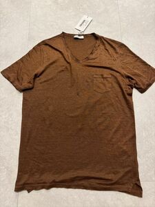 4884】新品3.2万【GRAN SASSO / グランサッソ　48　春夏　麻100％　リネンTシャツ　ヴィンテージ＆ウォッシュ加工】ココア