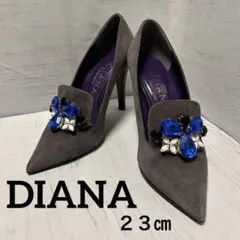 DIANA グレー ポインテッドトゥヒール　パンプス　スエード　23cm 宝飾